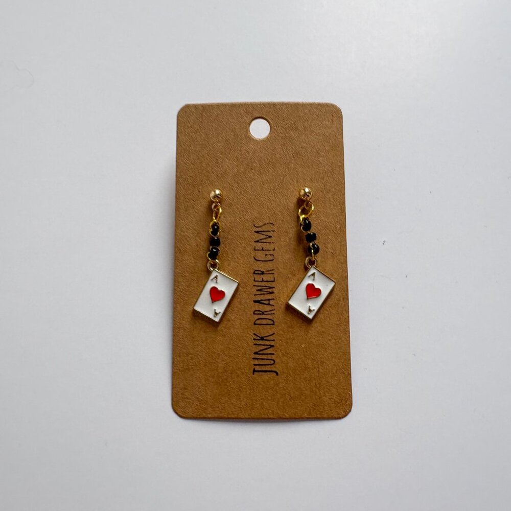 Handmade Beaded Ace Card Dangle Earrings